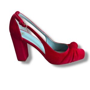 Frances Valentine Red Velvet Retro Knotted Pump Heels Size 9.5